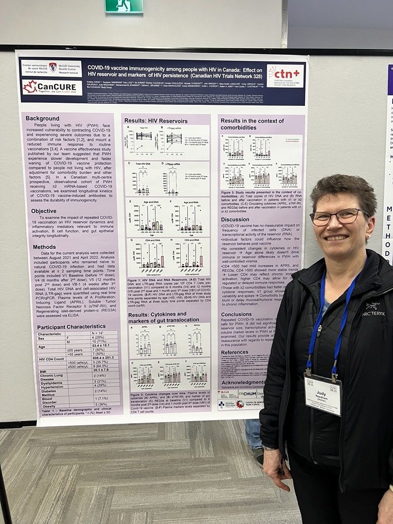 Judy Needham in front of a poster for the study CTN 328 at CAHR 2026. 